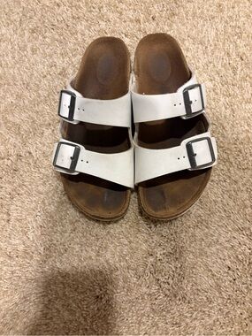 Kids Birkenstock White Double-Buckle Slide Sandals